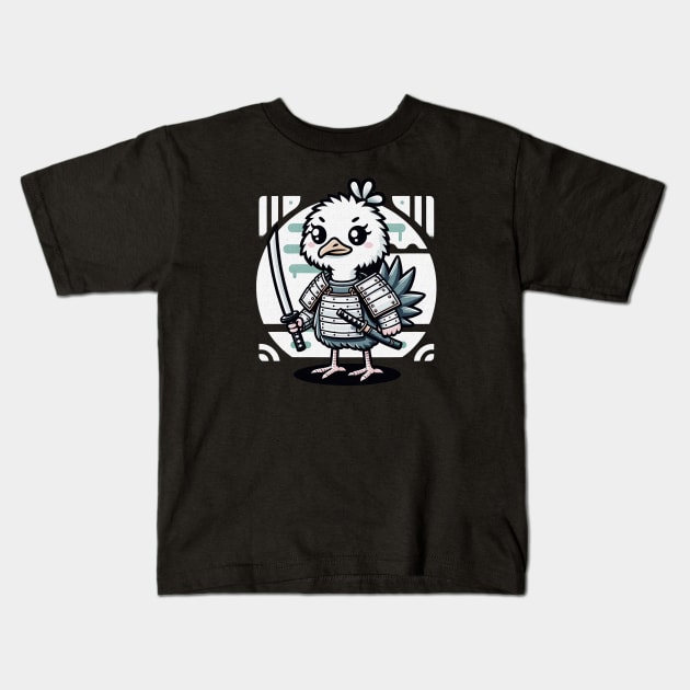 Kawaii Samurai Animal Ostrich with Katana Cute Kids T-Shirt by EmuftyDesign